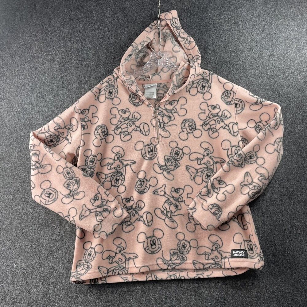 Disney Mickey Mouse Pullover Juniors XL 15-17 Pink All Over Print Fleece Hoodie